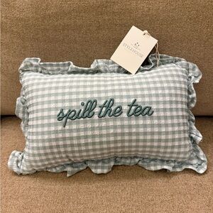 Spill the Tea Gingham Green & White Decorative Pillow Stylehouse NWT Brand New